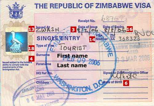 Zimbabwe visa 35x45 mm (3.5x4.5 cm)