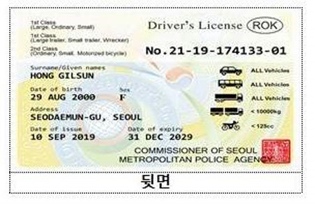 South Korea driving license 35x45 mm