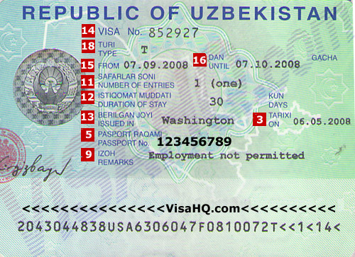 Uzbekistan visa 3.5x4.5 cm (35x45 mm)